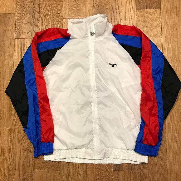 Vintage Spalding Windbreaker Jacket Basketball Full Zip White 90s Size Large - Picture 1 of 7